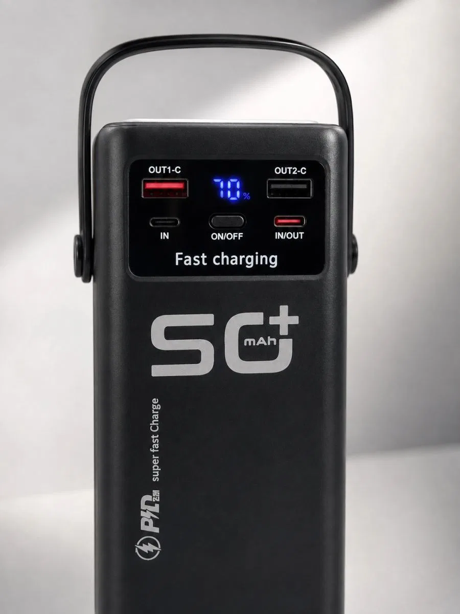 50. 000 Mah Taşınabilir Powerbank 22, 5 W Hızlı Şarj 4 Dahili Şarj Kablosu Dijital Ekran Led Aydınlatma Ve Taşıma Sapı görsel 4