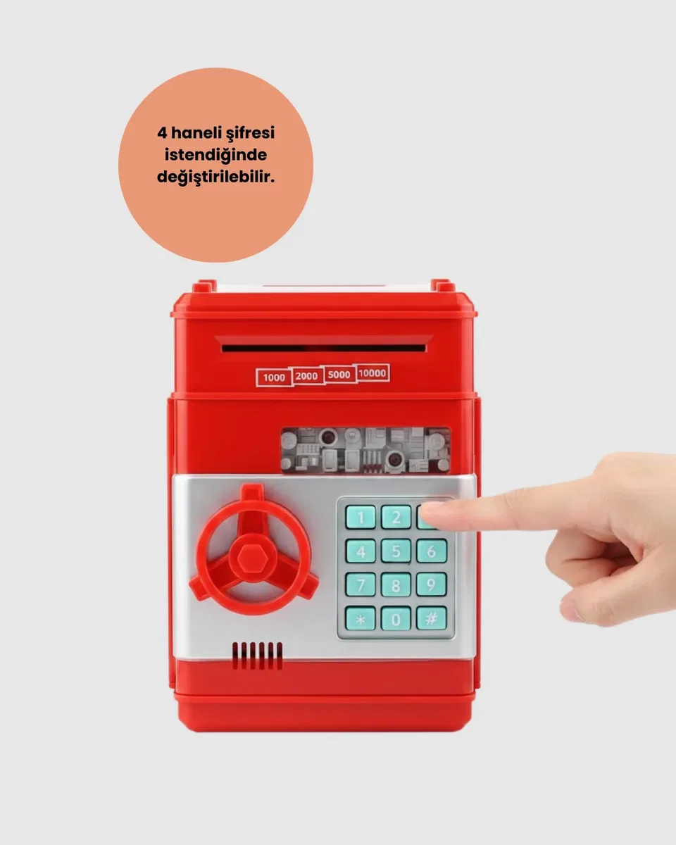 Kırmızı ATM Kasa Tipi Para Biriktirme Kumbarası görsel 3