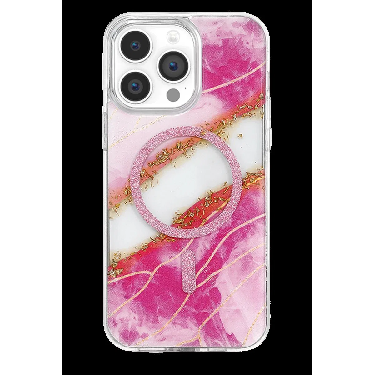Onegif Apple İphone 15 Pro Max Lotus Simli Magsafe Kapak - Pembe görsel 3