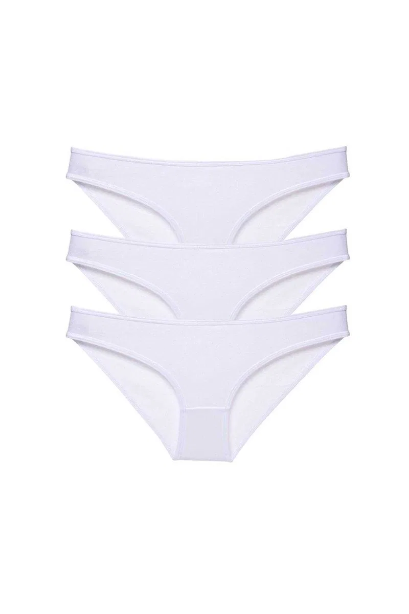 3 adet Süper Eko Set Likralı Kadın Slip Külot Beyaz
