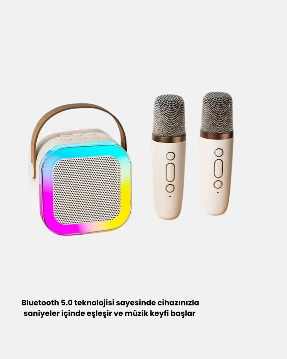 Bluetooth Karaoke Hoparlör Renkli Led Işıklı Ve Type-c Şarjlı görsel 3