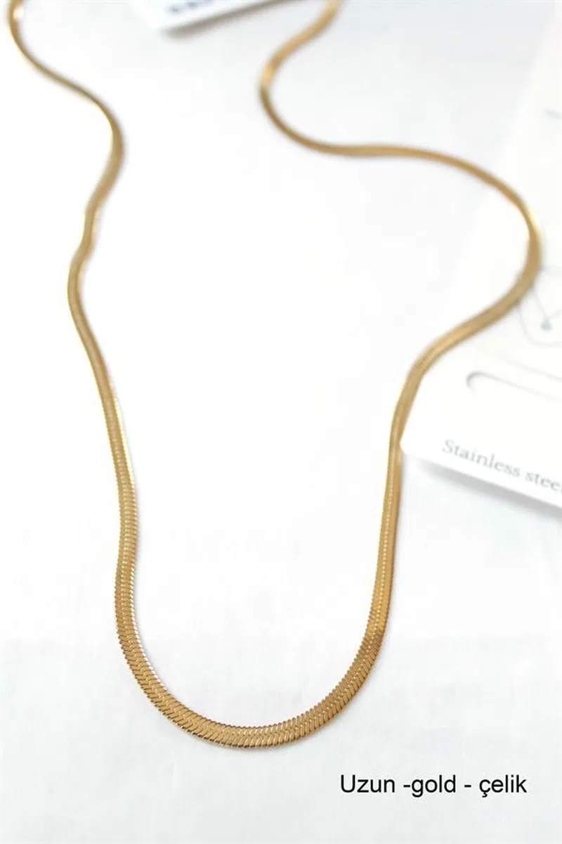 Uzun İtalyan Çelik Kolye-60cm - Altın