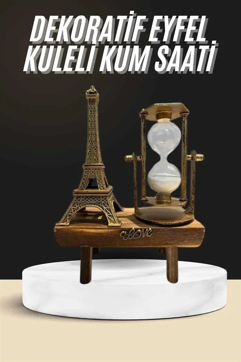 Retro Eyfel Kulesi Ve Kum Saati Dekoratif Ahşap Görünümlü Masa Biblosu görsel 2