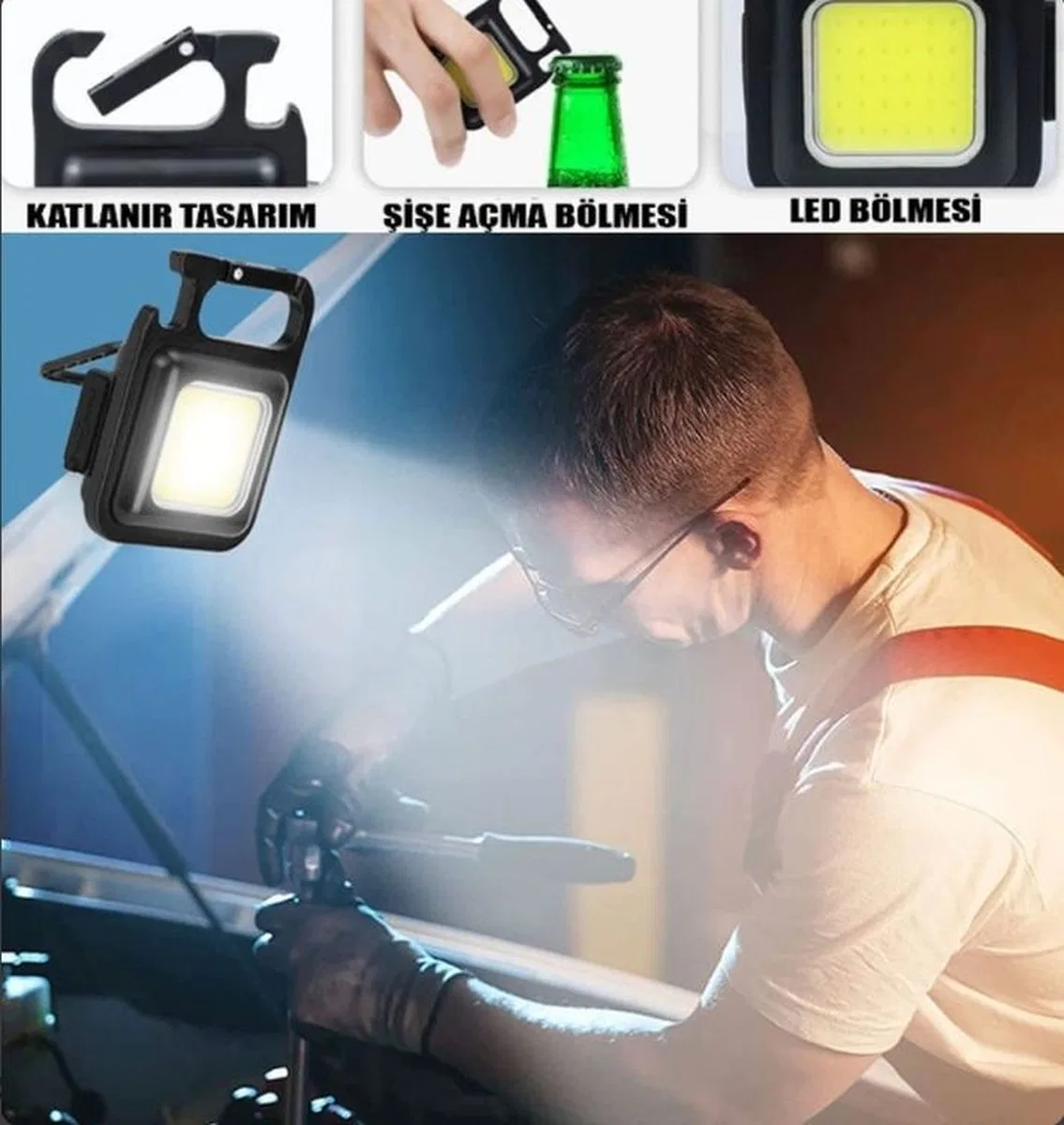 Led Işıklı Flash Özellikli 4 Modlu Anahtarlık El Feneri görsel 2