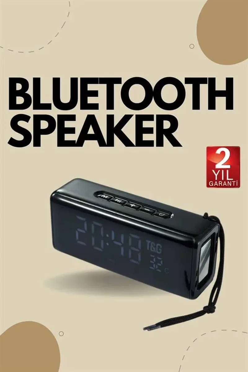 Bluetooth Hoparlör Speaker Saat Göstergeli Uzun Pil Ömrü Taşınabilir görsel 2