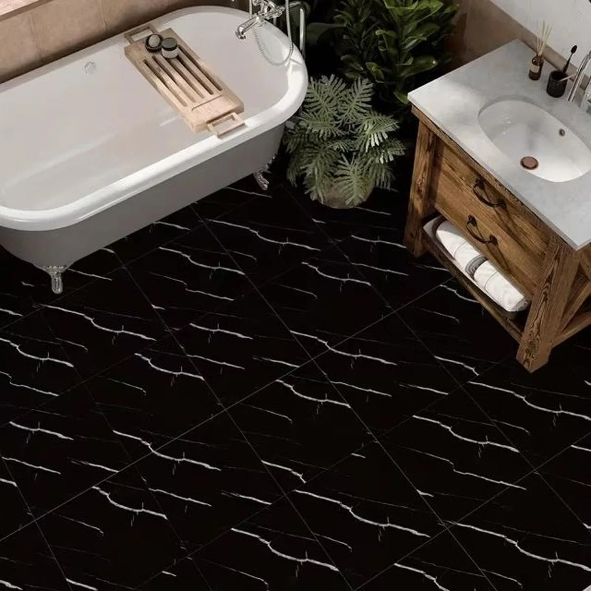 Siyah Mermer Desenli Alüminyum Plastik Duvar Sticker (30*30) görsel 3