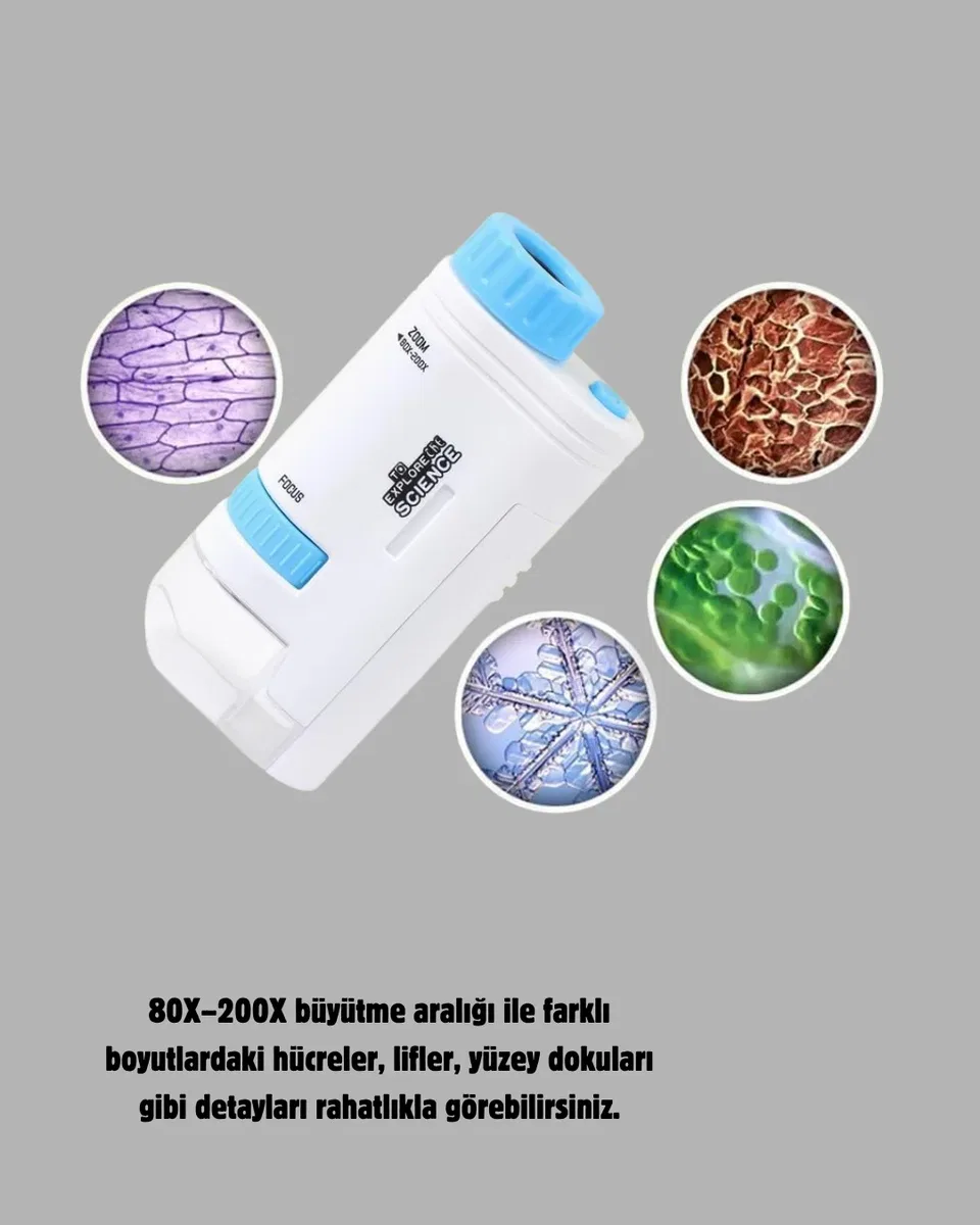 LED Işıklı Mikroskop 80X–200X Zoom Eğitici Bilim Seti ve Taşınabilir görsel 3