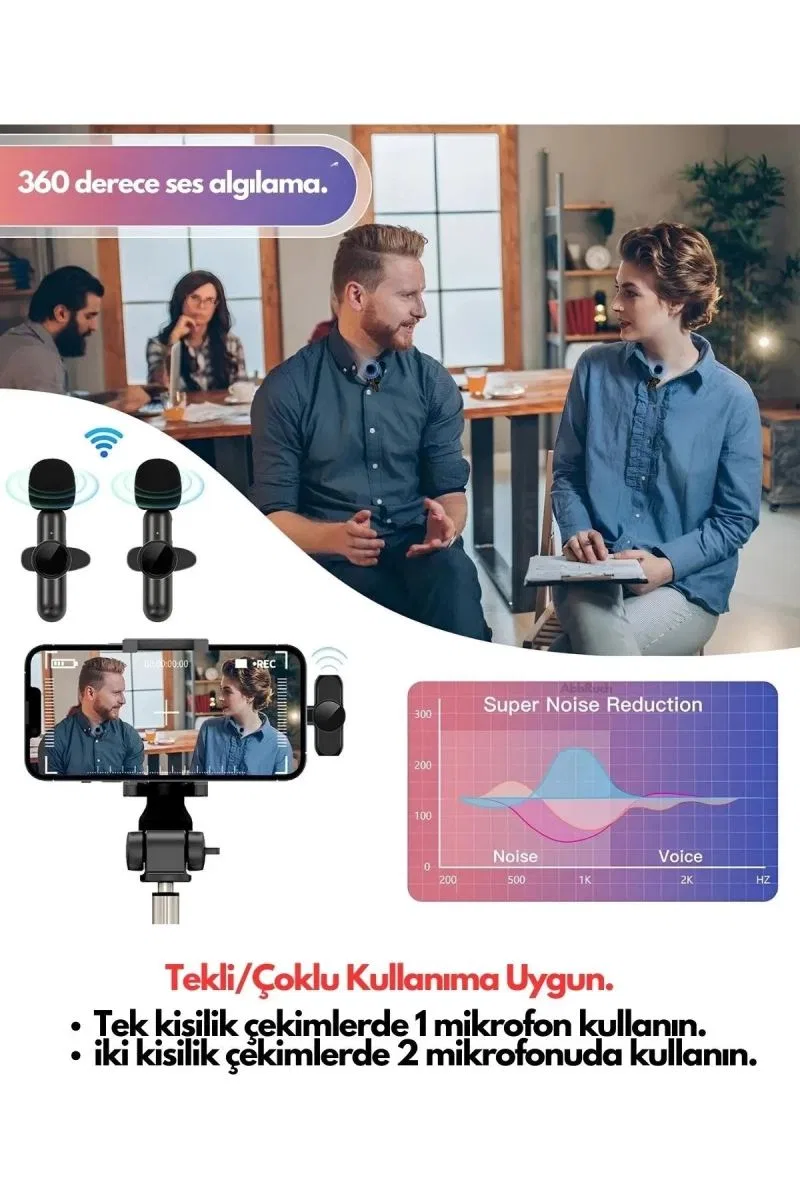Type-c Çiftli Kablosuz Yaka Mikrofonu Seti - Youtube, Tiktok, Vlog Ve Canlı Yayınlar İçin Telefon Uyumlu Çift Mikrofon görsel 6