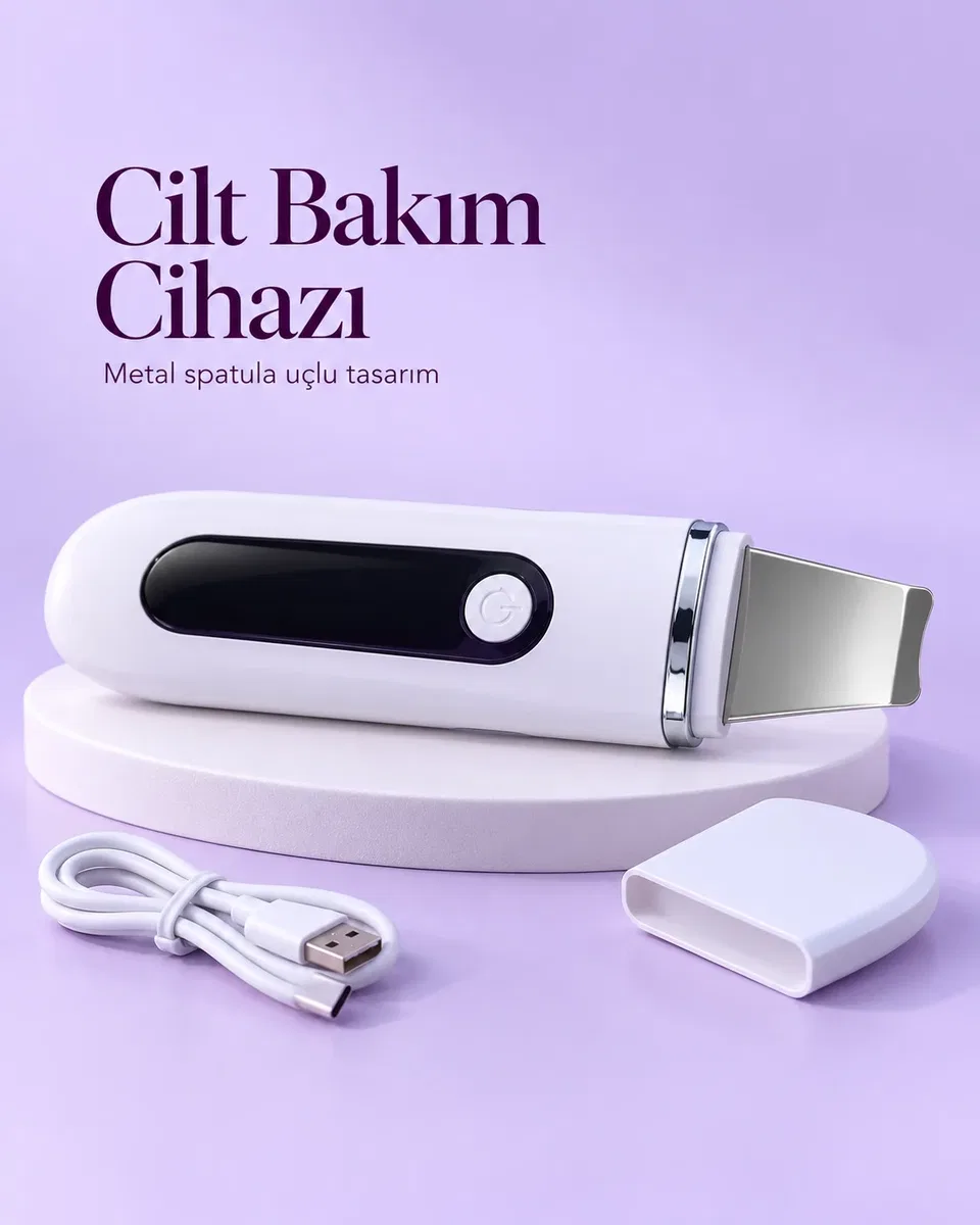 USB Şarjlı Metal Spatula Uçlu Beyaz Yüz ve Cilt Bakım Cihazı