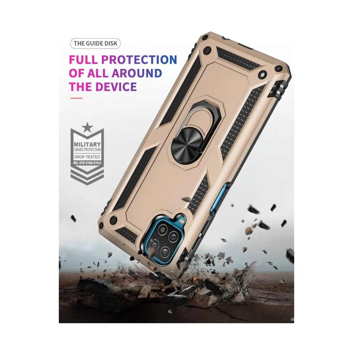 Samsung Galaxy A22 Kılıf Sofya Yüzüklü Silikon Kapak - Gold görsel 7