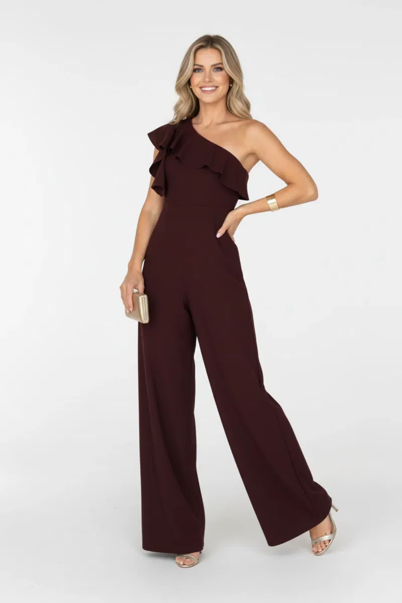 Kadın Trend Model Tek Omuz Detay Fırfırlı Krep Kumaş Tulum görsel 2