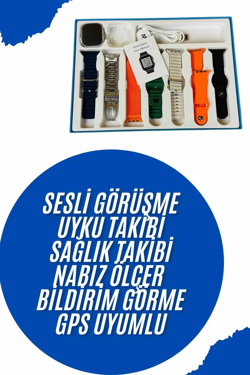 Akıllı Saat 7 Kordon Hediyeli Takvim Alarm Nabız Ölçer Bildirim Görme Sesli Görüşme görsel 2