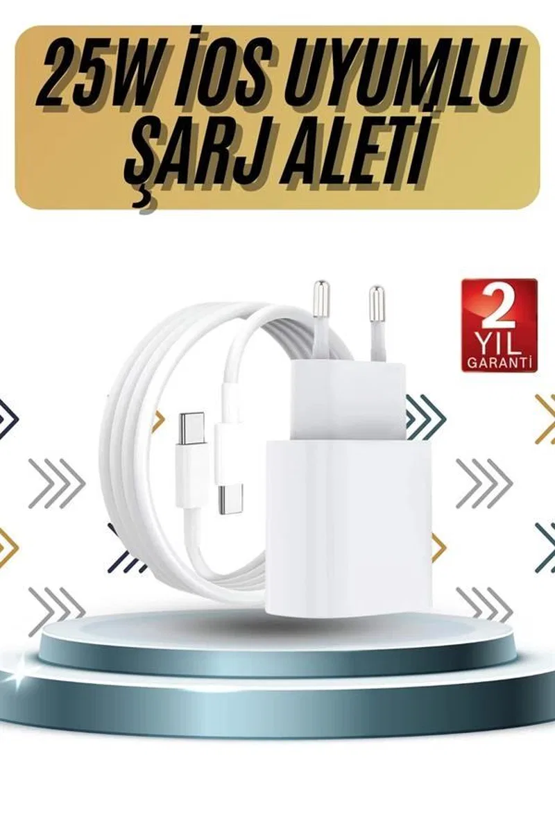 15/pro/pro Max 25w İos Uyumlu Hızlı Şarj Aleti Adaptörlü Beyaz görsel 2