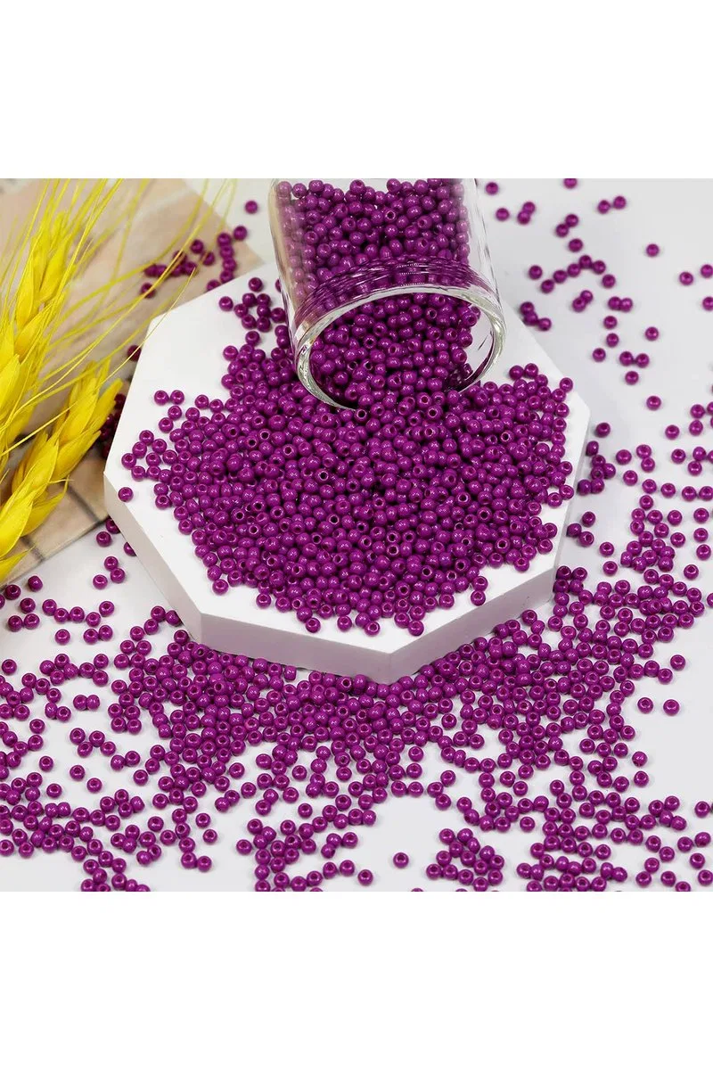Fuşya Renk 4 mm Yaklaşık 1100 adet / 100 gram Cam Boncuk Oya Yazma Bileklik ve Kolye görsel 5