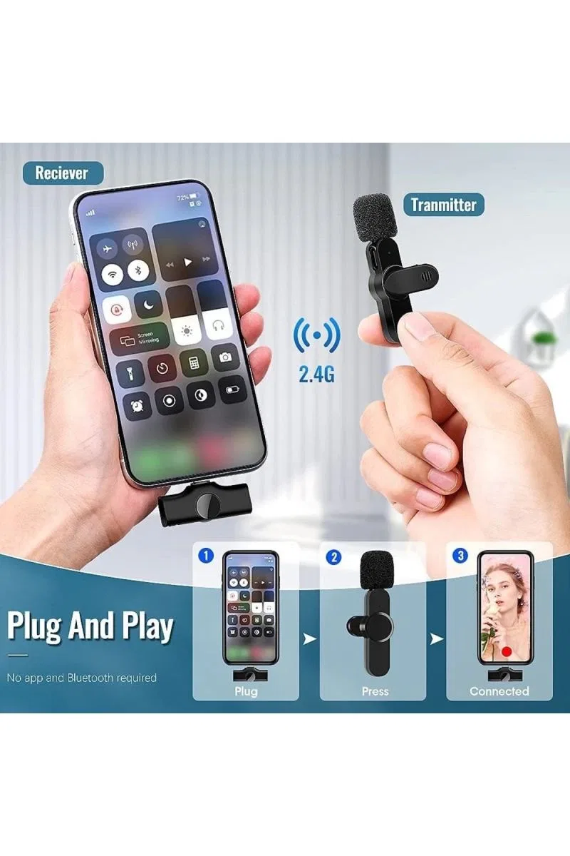 Lightning Girişli Iphone Uyumlu Ikili Kablosuz Yaka Mikrofonu Youtube Facebook Tiktok Vlog görsel 4