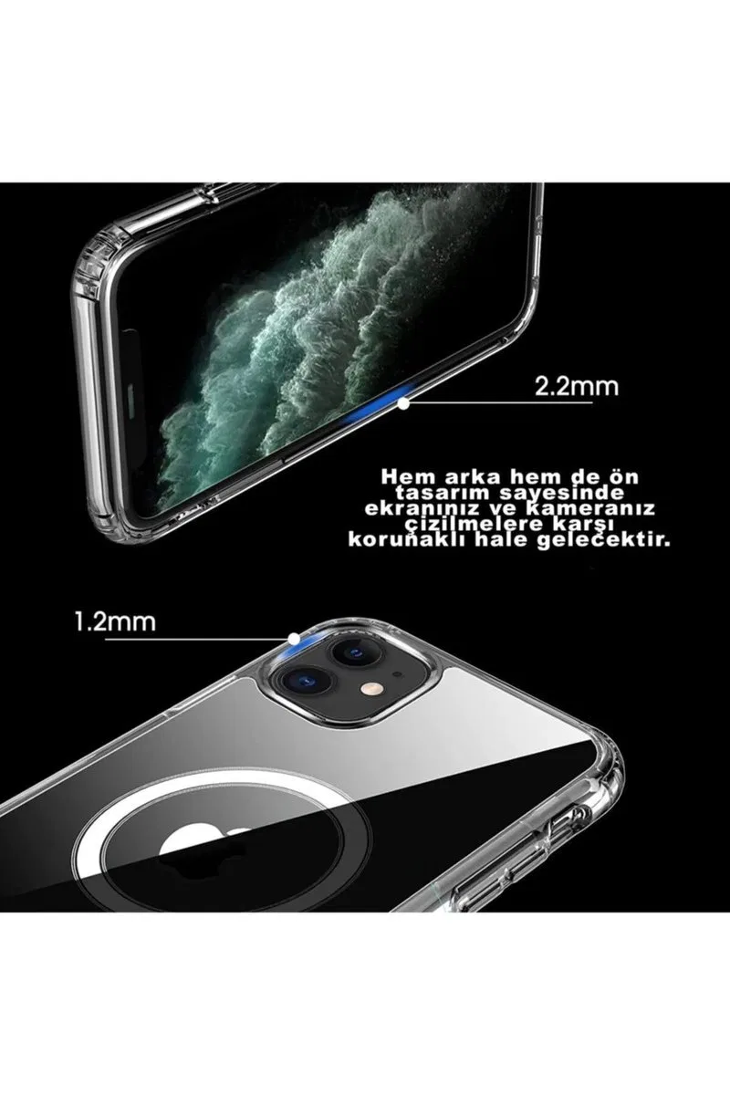 Iphone 12 Pro Kılıf Kamera Lens Korumalı Magsafe Destekli Şeffaf Darbe Emici Sert Kapak görsel 4