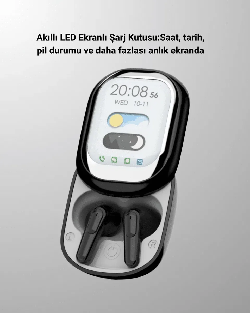 Akıllı Ekranlı Bluetooth 5. 4 Kablosuz Kulaklık – Dokunmatik ve Şarj Kutulu görsel 2