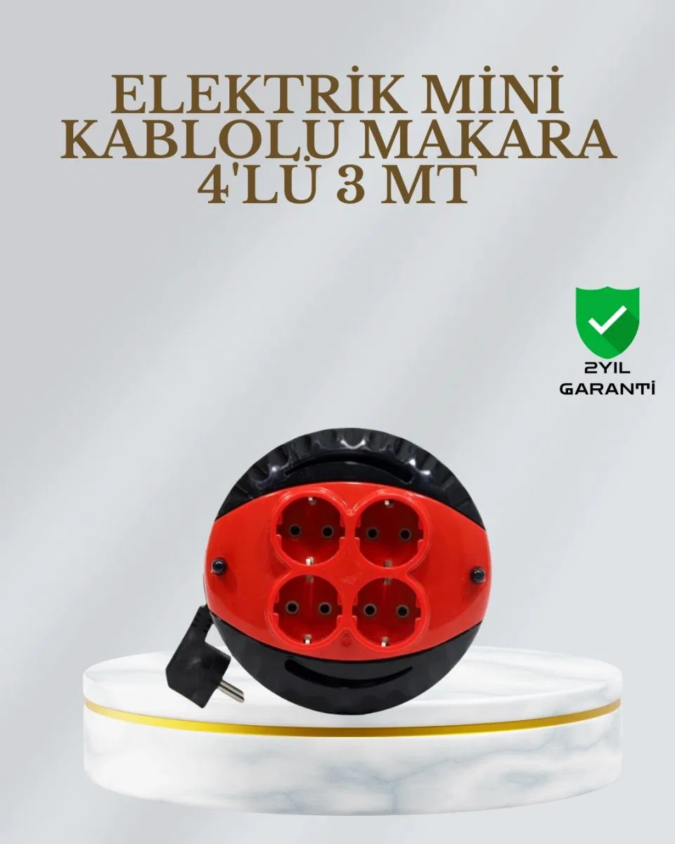 Ce Belgeli 3 Metre 4’lü Kablolu Priz Makara