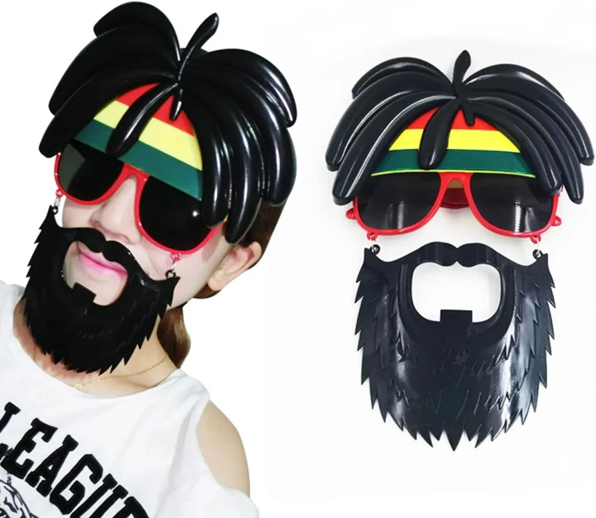 Rasta Peruklu Rasta Sakallı Bob Marley Bıyıklı Parti Gözlüğü 27x18 Cm görsel 2