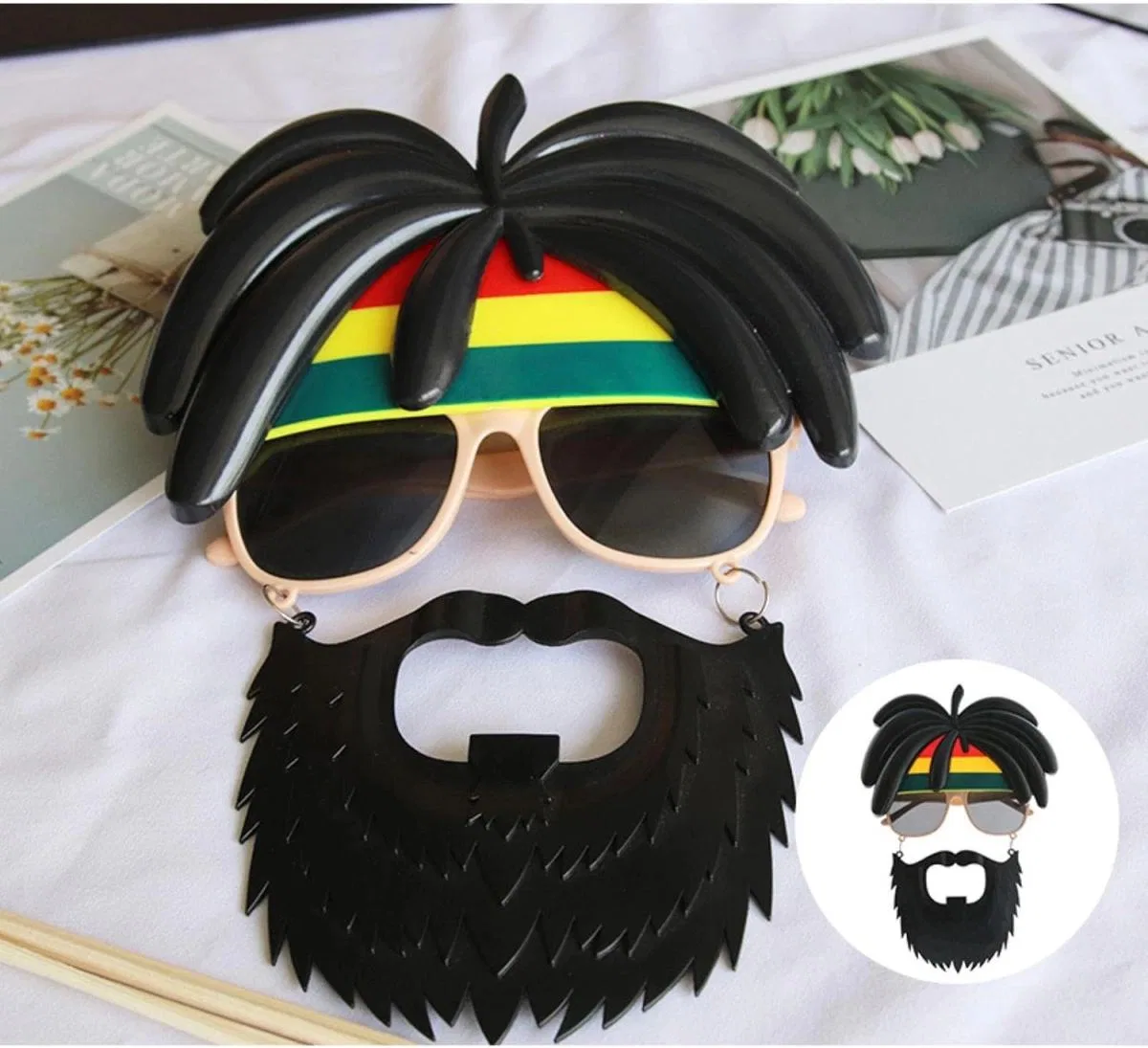 Rasta Peruklu Rasta Sakallı Bob Marley Bıyıklı Parti Gözlüğü 27x18 Cm görsel 4