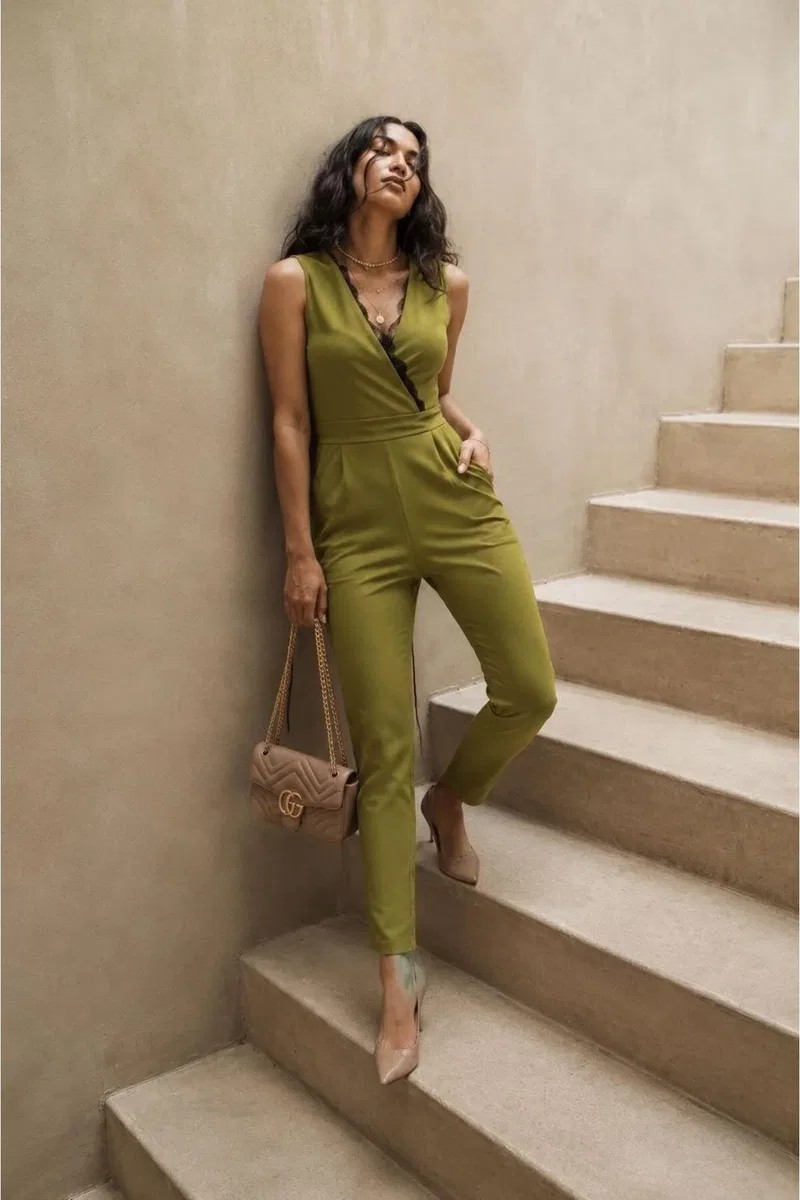 Kadın Vintage Kolsuz Krep Kumaş A Kesim Tulum