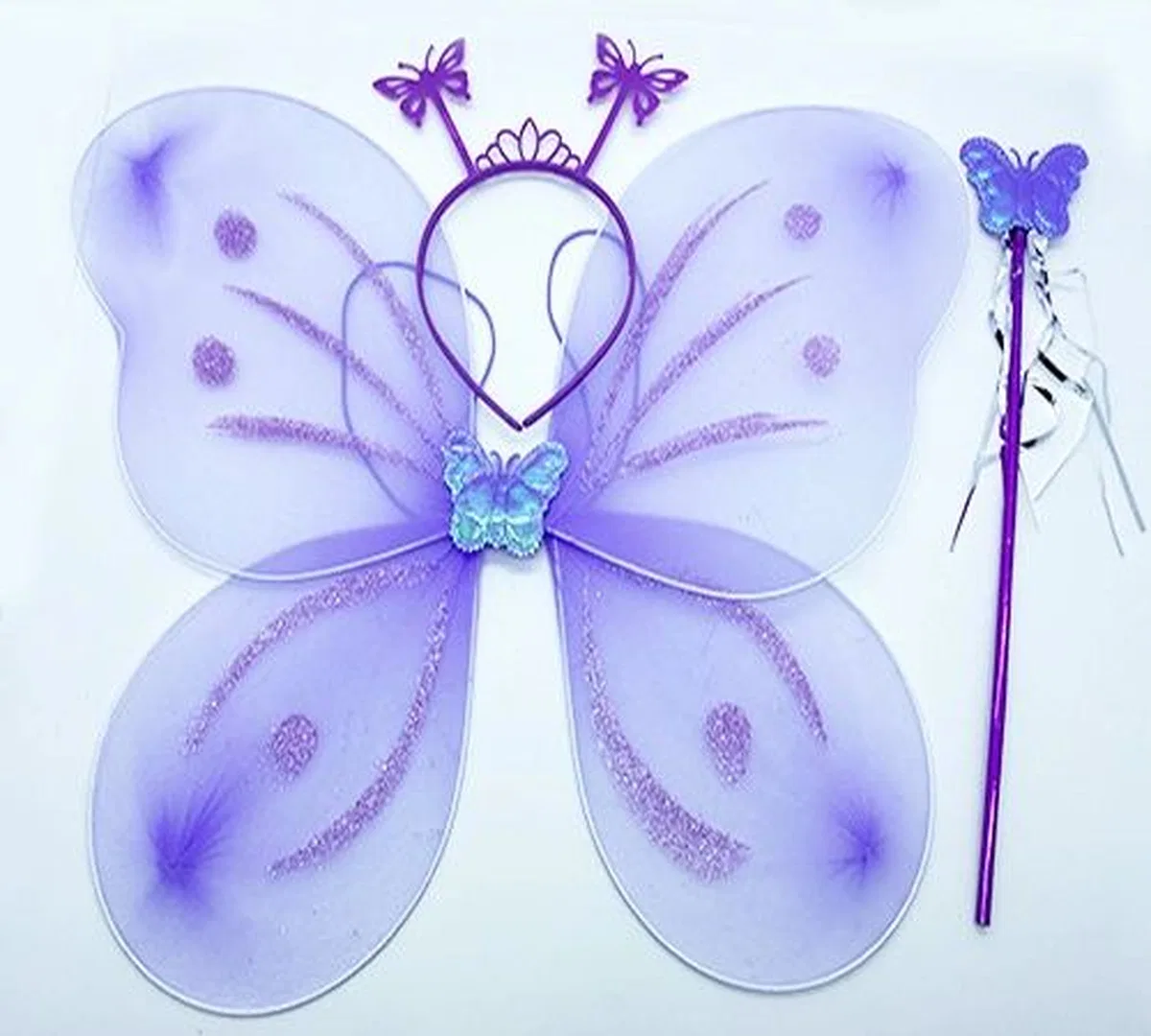 Lila Mor Kelebek Kız Seti – 50 Cm Kelebek Kanadı, Taç Ve Asa görsel 2