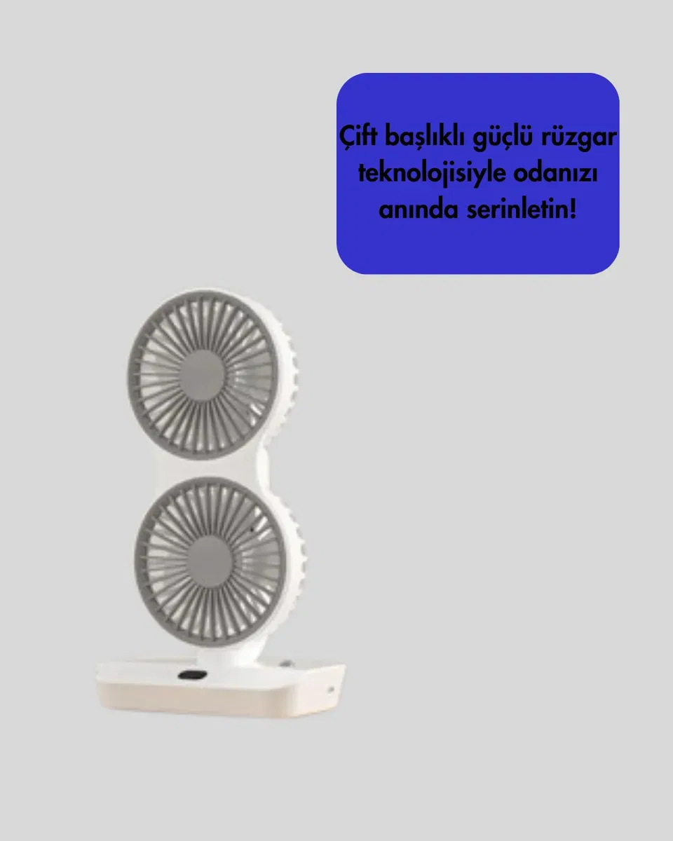 Ayarlanabilir Hızlı Çift Başlıklı Masaüstü Fan – Gece Lambalı Serinletici görsel 3