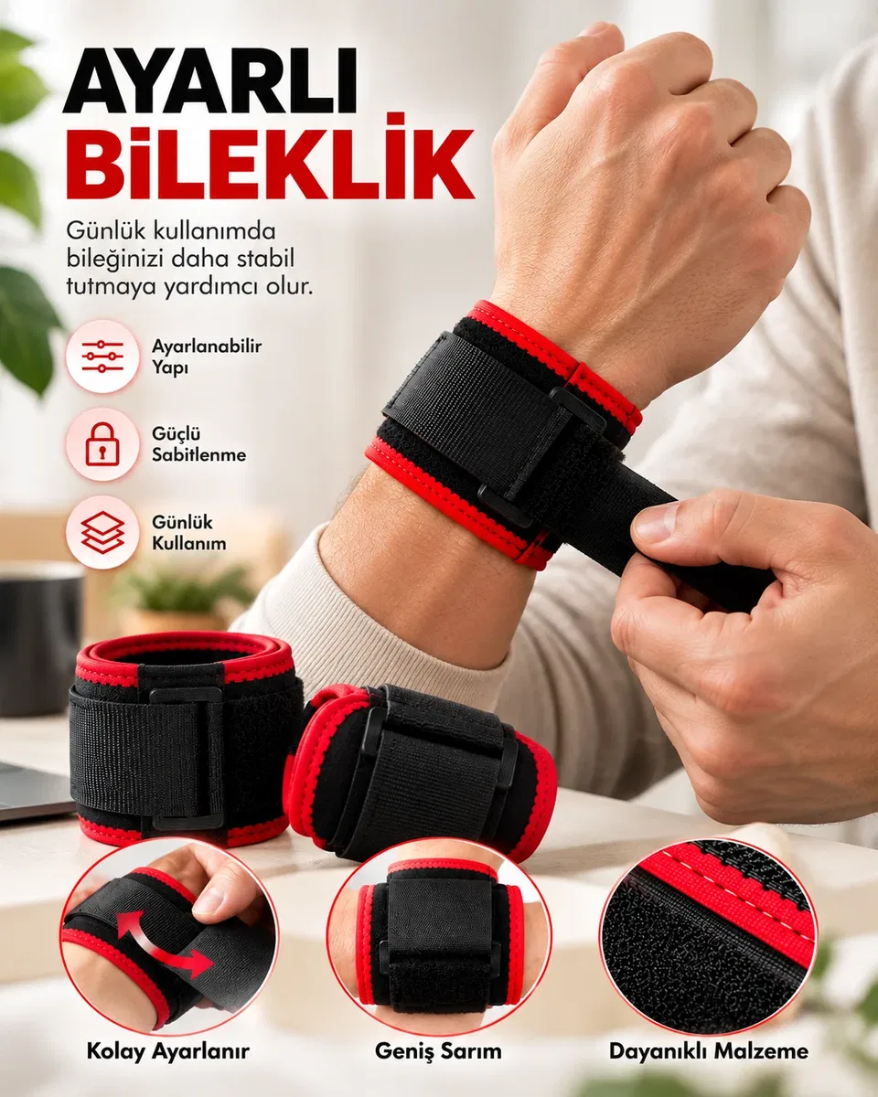 Ayarlanabilir Cırt Cırtlı Bileklik Günlük Kullanıma Uygun Rahat Bilek Desteği