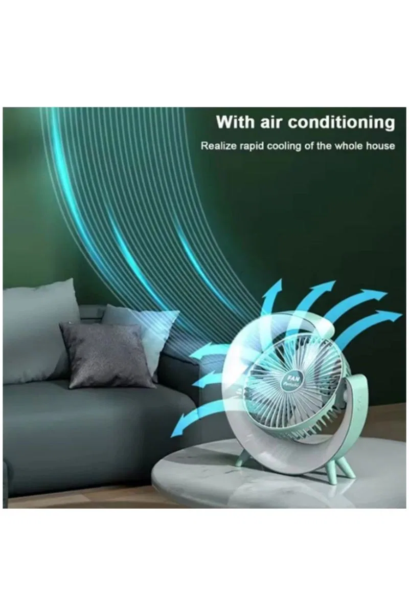 Masaüstü Vantilatör Usb Şarjlı Rgb Led Işıklı 3 Kademeli 180° Ayarlanabilir Soğutucu Fan Mavi görsel 4