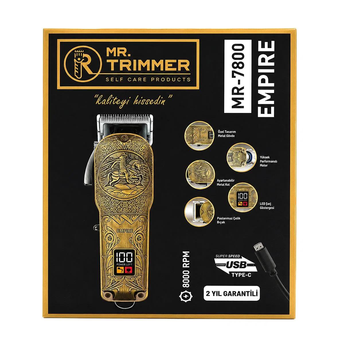 Şarjlı Saç Sakal Traş Makinesi MR-7800 (USB Type-C, LED, 3-7-9-12mm) görsel 3
