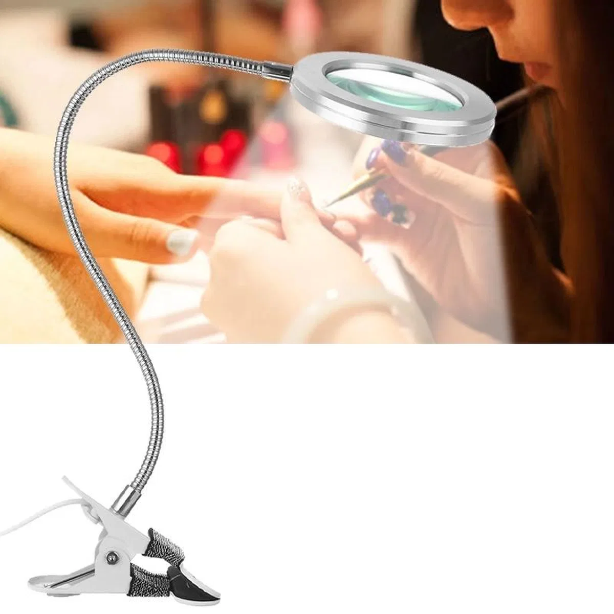 8x Büyütmeli Mandallı, Usb Girişli Masa Lambalı, Okuma Ve Güzellik Salon İçin Büyüteç 2088a görsel 3