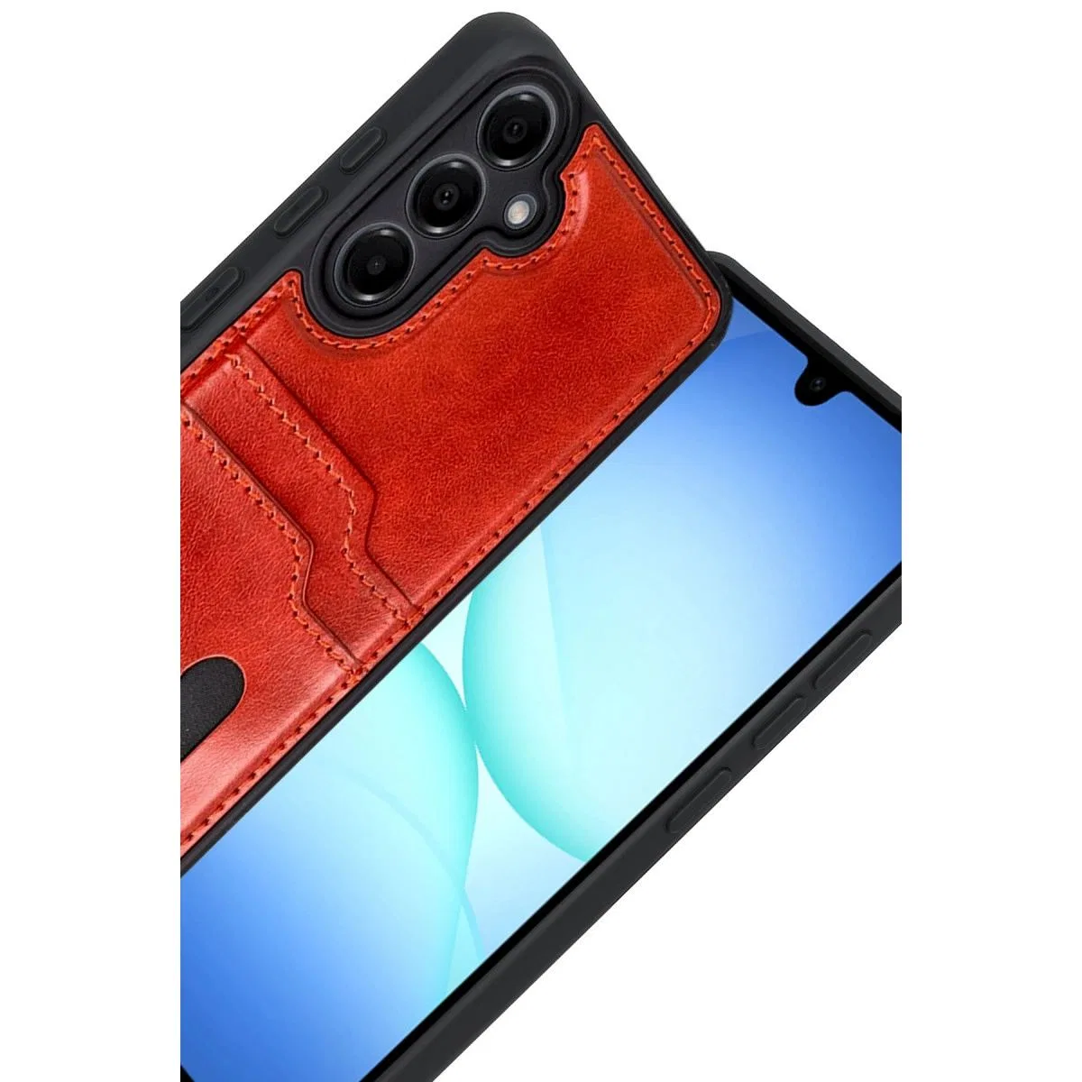 Samsung Galaxy A17 5g Sara Kartvizitli Deri Kılıf - Kırmızı görsel 2