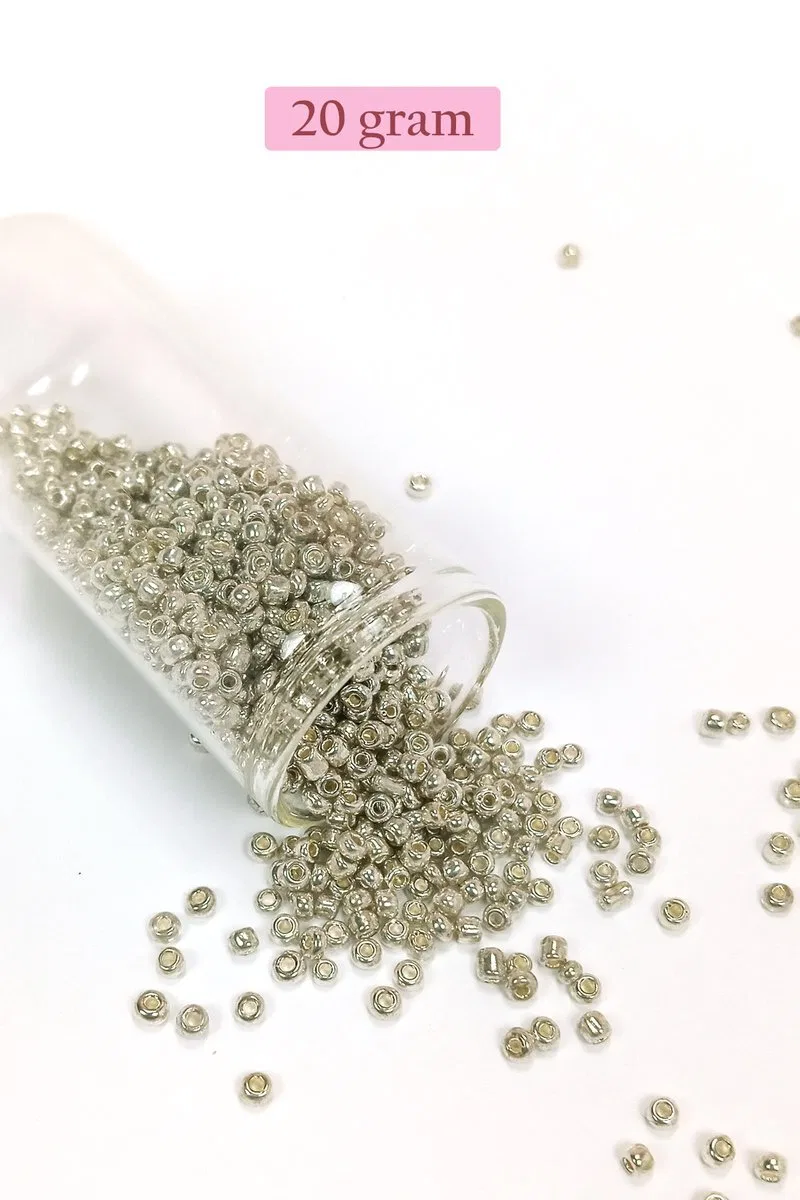 Dökme Cam Kum Boncuk (8/0) 3 mm - 20 Gram - Parlak Gümüş - BNC147