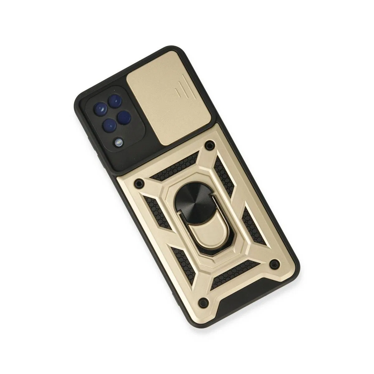 Samsung Galaxy A22 Kılıf Pars Lens Yüzüklü Silikon - Gold görsel 3