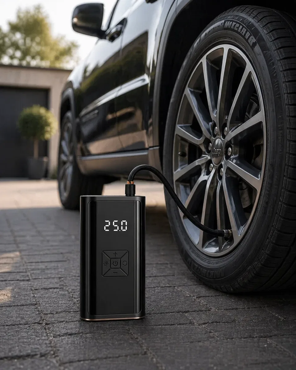 Dijital Lastik Pompası Kablosuz Hava Basma Cihazı Powerbank Destekli