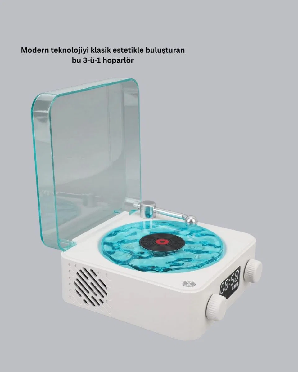 3-ü-1 Gece Işığı Bluetooth Hoparlör Dijital Saat Vintage Plak Çalar Tasarımlı görsel 4