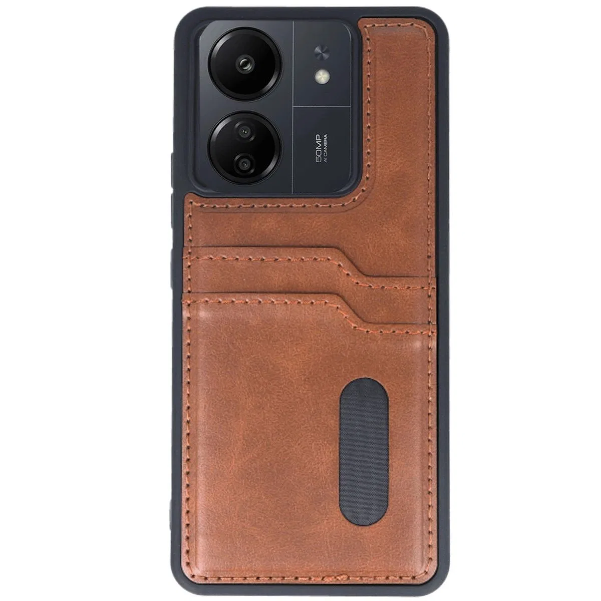 Xiaomi Redmi 13c Kılıf Sara Kartvizitli Deri Kılıf - Taba görsel 2