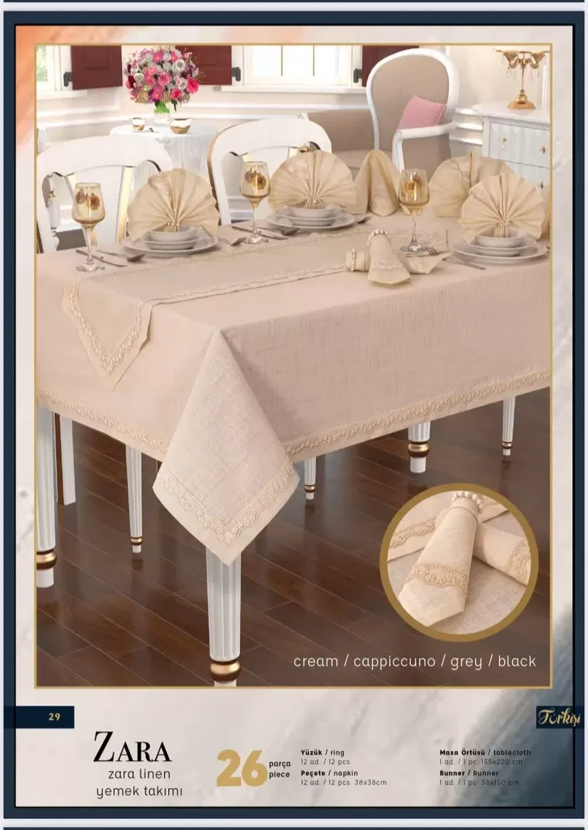 Zara Linen 12 Kişilik 26 Parça 155 × 220 cm Premium Sofra Takımı görsel 6