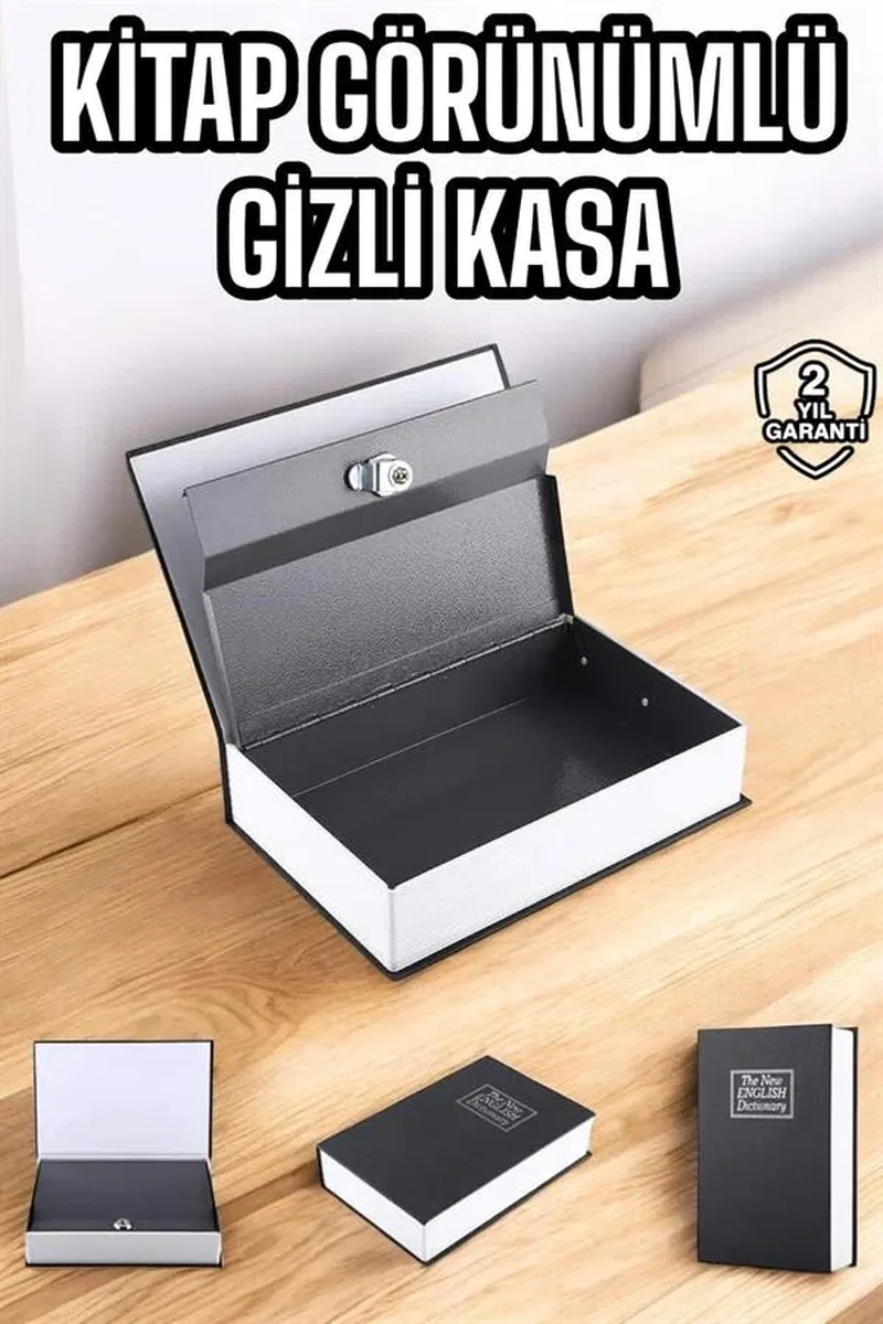 Gizli Kasa İngilizce Sözlüğü Kitap Görünümlü Anahtarlı Gizli Mini Çelik Kasa Kilitli görsel 2