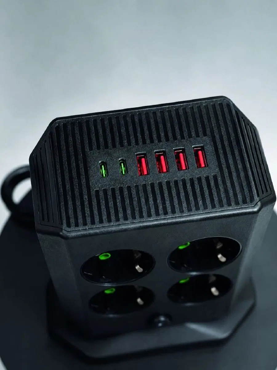Akım Korumalı 8'li Dikey Priz 4 Usb 2 Type-c Hızlı Şarj Destekli Çoklu Priz görsel 5