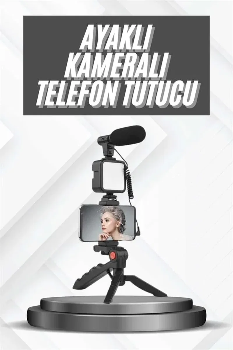 Telefon Tutucu Mikrofonlu Işıklı Youtuber Video Kayıt görsel 2