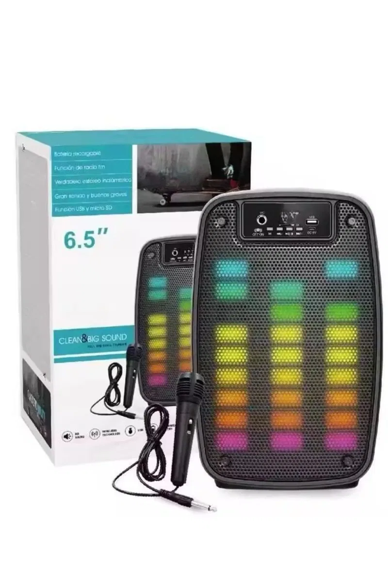 Taşınabilir 6. 5 inç LED Bluetooth Kareoke Hoparlör RGB Işıklı Radyolu görsel 3
