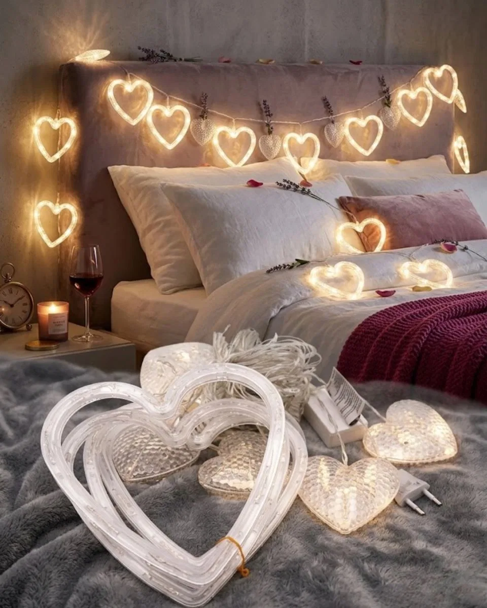 Kalp Şeklinde Led Neon Işık Dekoratif Romantik Oda Ve Duvar Lambası