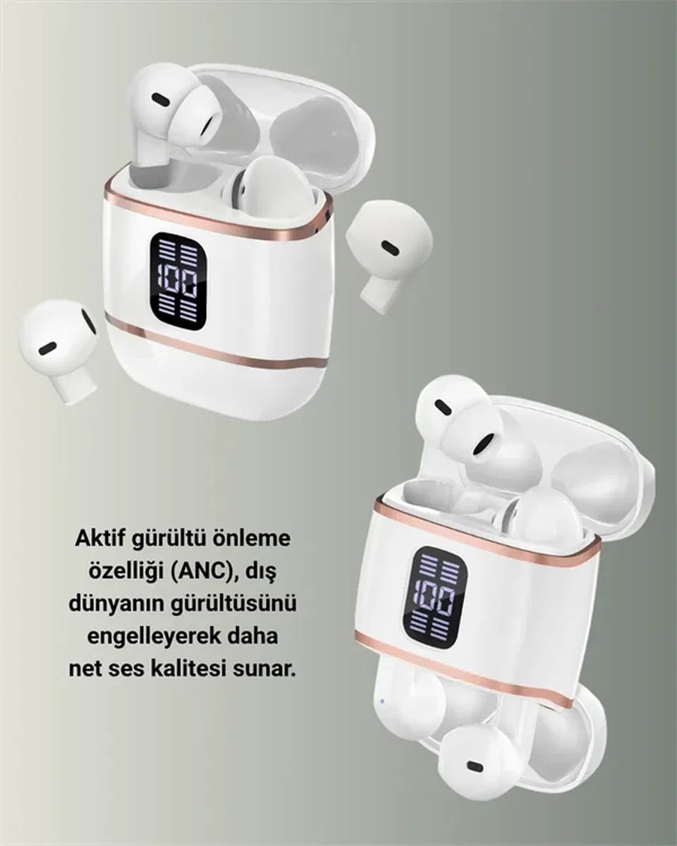 Kulakiçi Bluetooth Kulaklık V5. 3 – 4’lü Set, Dijital Ekranlı, Gürültü Engelleme