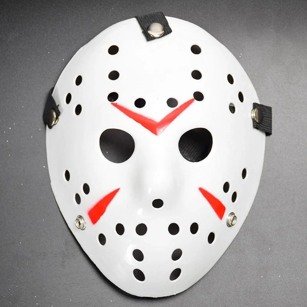 Beyaz Renk Kırmızı Çizgili Tam Yüz Hokey Jason Maskesi Hannibal Maskesi