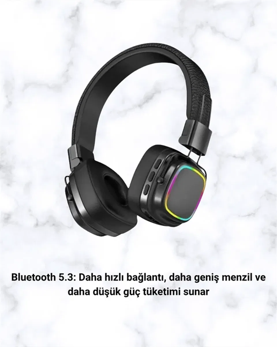Renkli Işık Efektli Bluetooth 5. 3 Müzik Kulaklığı görsel 3