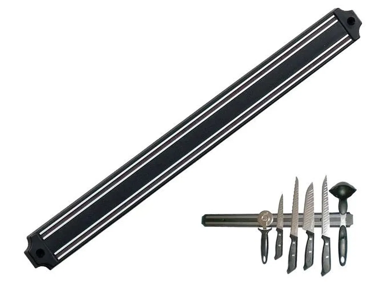 Mıknatıslı Bıçak Tutucu Stand - 38 Cm - Siyah - Paslanmaz Çelik - Mutfak Düzeni - Güvenli Bıçak Saklama - Tezgâh Düzeni - Modern Tasarım
