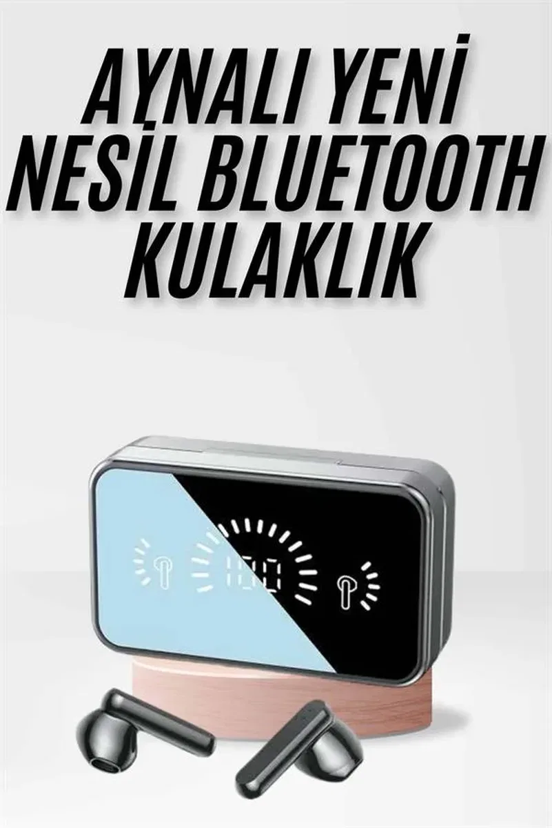Yeni Nesil Kablosuz Kulaklık Aynalı Powerbank Özellikli Bluetooth Bağlantılı Dijital Göstergeli görsel 2