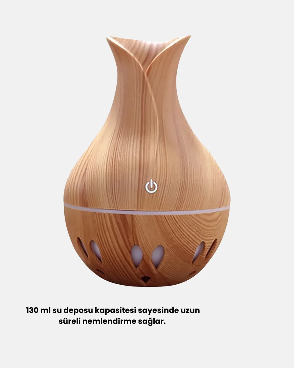 Aromaterapi Difüzör Ahşap Desenli ve Ultrasonik Nemlendirici LED Işıklı görsel 3