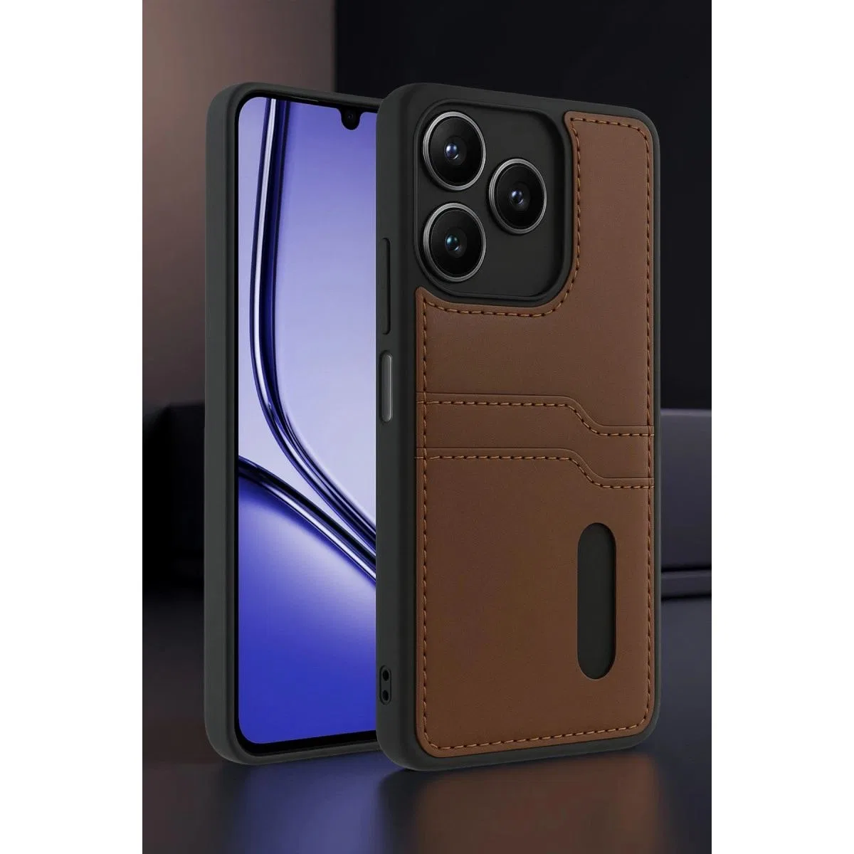 Realme Note 50 4g Kılıf Sara Kartvizitli Deri Kılıf - Taba görsel 2